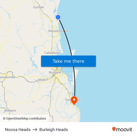 Noosa Heads to Burleigh Heads map