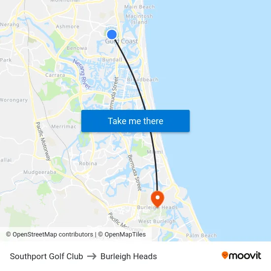 Southport Golf Club to Burleigh Heads map