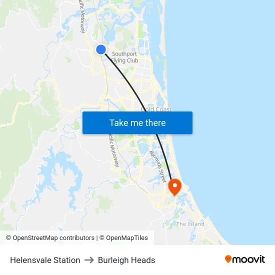 Helensvale Station to Burleigh Heads map