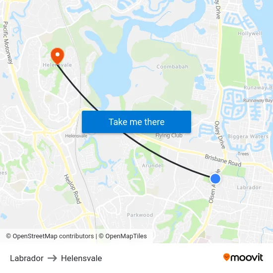Labrador to Helensvale map