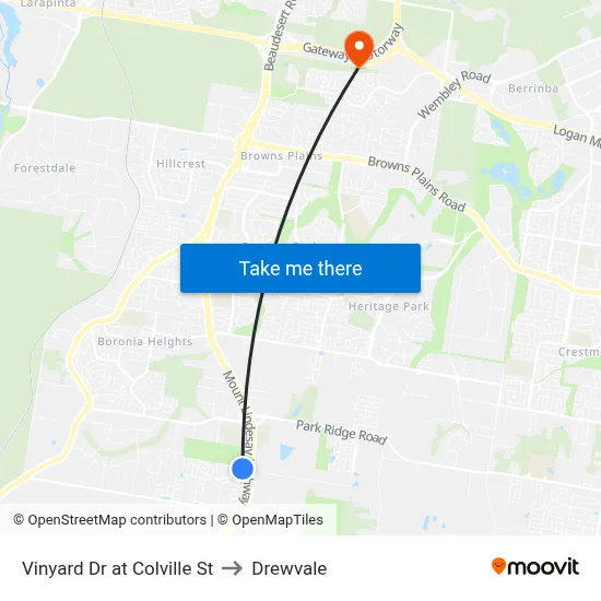 Vinyard Dr at Colville St to Drewvale map