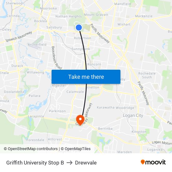 Griffith University Stop B to Drewvale map