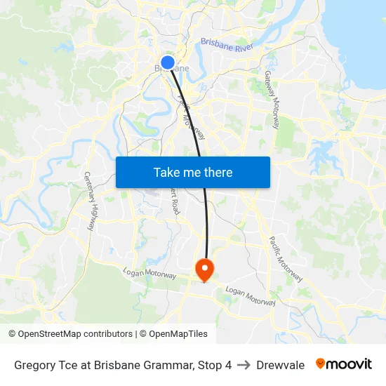 Gregory Tce at Brisbane Grammar, Stop 4 to Drewvale map