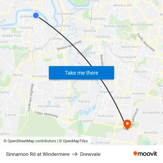 Sinnamon Rd at Windermere to Drewvale map