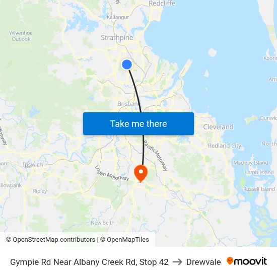 Gympie Rd Near Albany Creek Rd, Stop 42 to Drewvale map