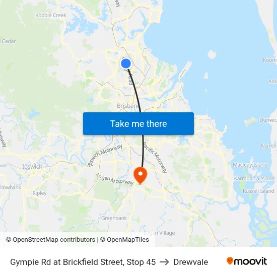 Gympie Rd at Brickfield Street, Stop 45 to Drewvale map