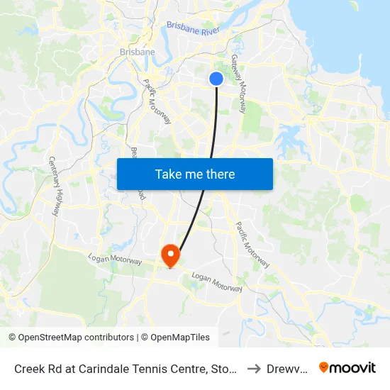 Creek Rd at Carindale Tennis Centre, Stop 46 to Drewvale map