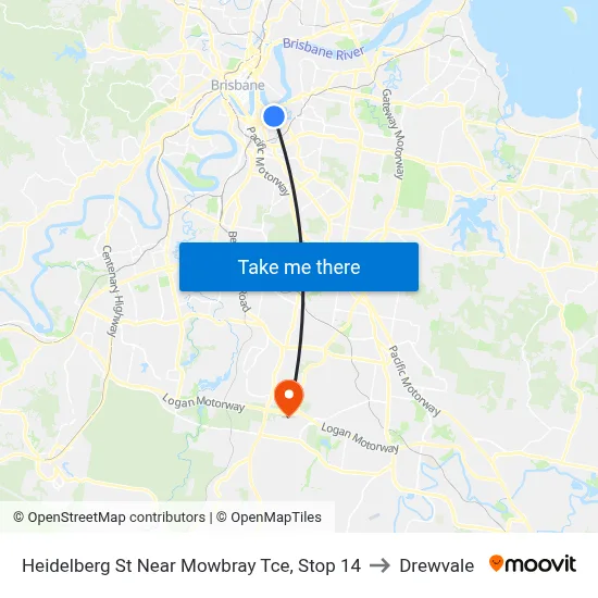 Heidelberg St Near Mowbray Tce, Stop 14 to Drewvale map