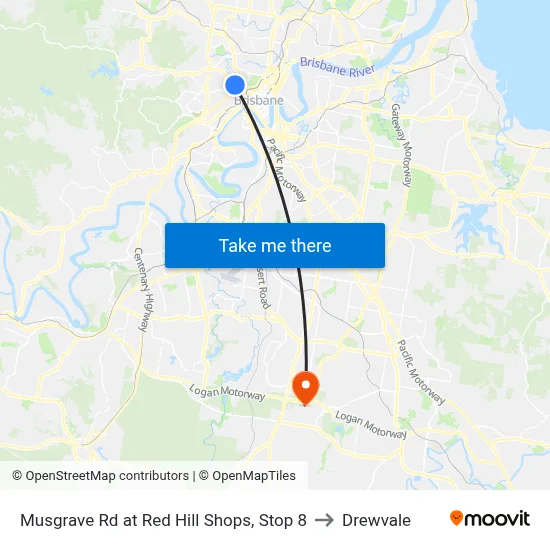 Musgrave Rd at Red Hill Shops, Stop 8 to Drewvale map