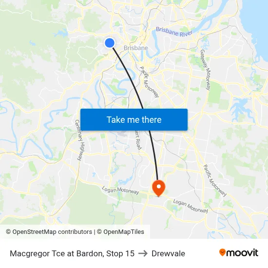 Macgregor Tce at Bardon, Stop 15 to Drewvale map
