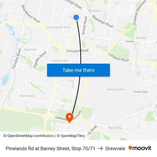Pinelands Rd at Barney Street, Stop 70/71 to Drewvale map