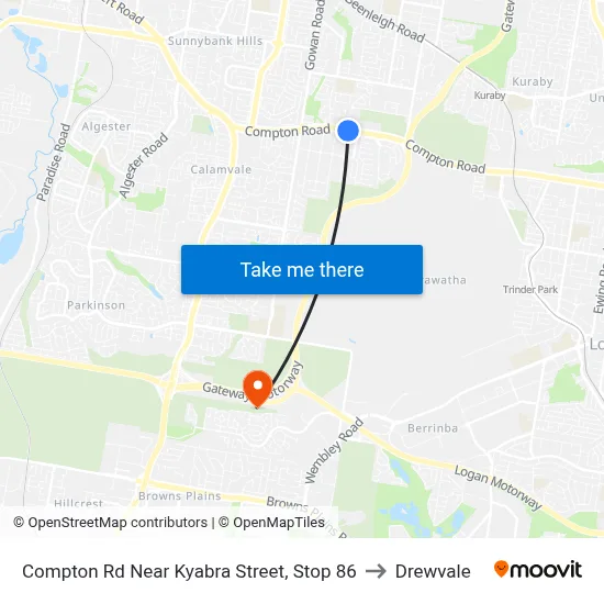 Compton Rd Near Kyabra Street, Stop 86 to Drewvale map