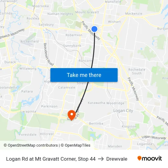 Logan Rd at Mt Gravatt Corner, Stop 44 to Drewvale map
