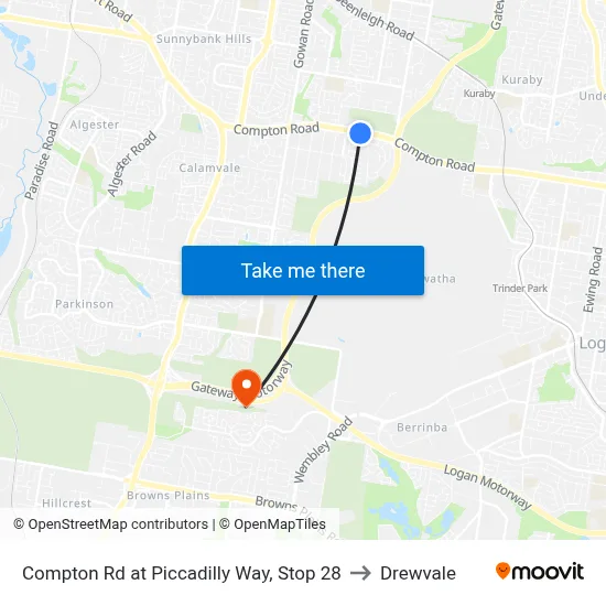 Compton Rd at Piccadilly Way, Stop 28 to Drewvale map