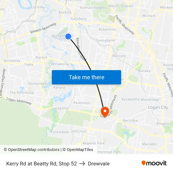 Kerry Rd at Beatty Rd, Stop 52 to Drewvale map