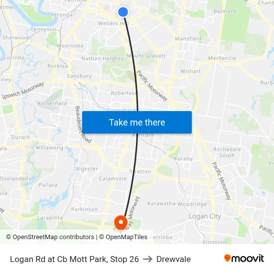 Logan Rd at Cb Mott Park, Stop 26 to Drewvale map