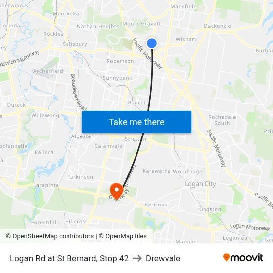 Logan Rd at St Bernard, Stop 42 to Drewvale map