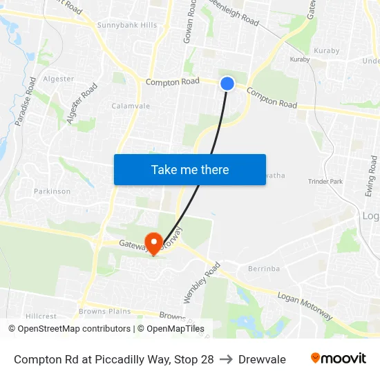 Compton Rd at Piccadilly Way, Stop 28 to Drewvale map