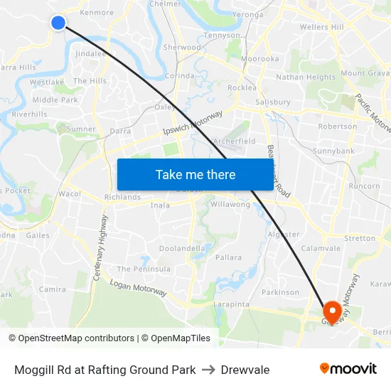 Moggill Rd at Rafting Ground Park to Drewvale map