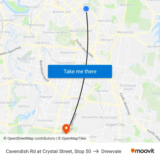 Cavendish Rd at Crystal Street, Stop 50 to Drewvale map