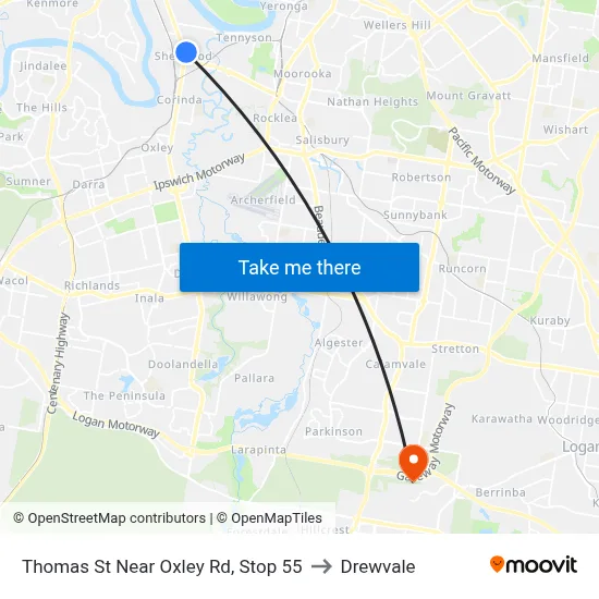 Thomas St Near Oxley Rd, Stop 55 to Drewvale map