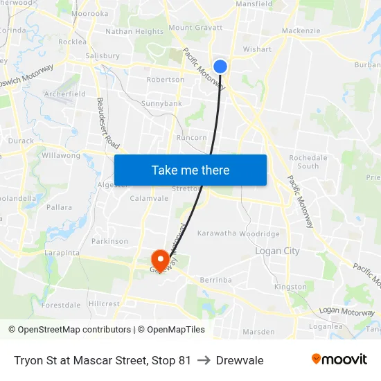 Tryon St at Mascar Street, Stop 81 to Drewvale map