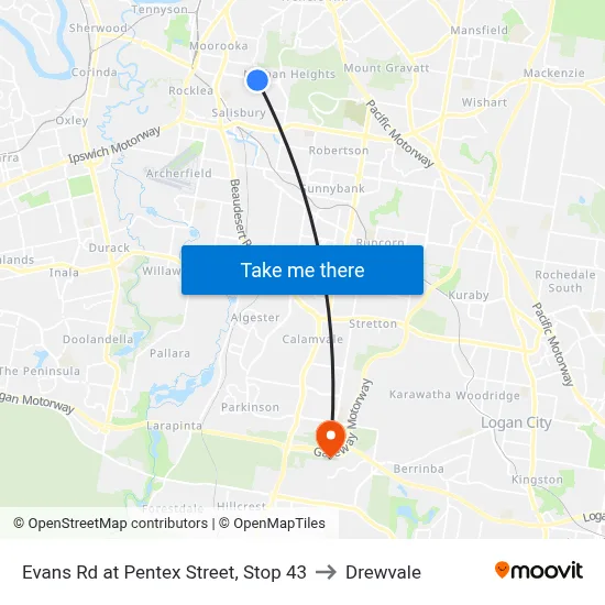Evans Rd at Pentex Street, Stop 43 to Drewvale map