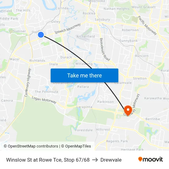Winslow St at Rowe Tce, Stop 67/68 to Drewvale map
