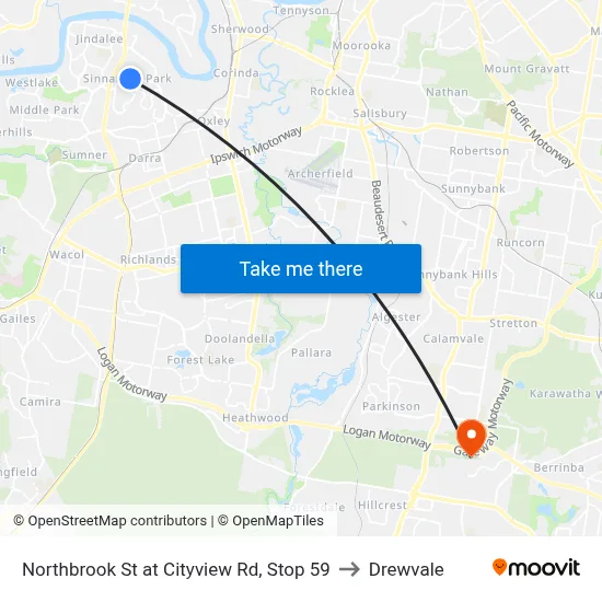 Northbrook St at Cityview Rd, Stop 59 to Drewvale map