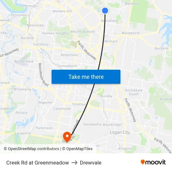 Creek Rd at Greenmeadow to Drewvale map