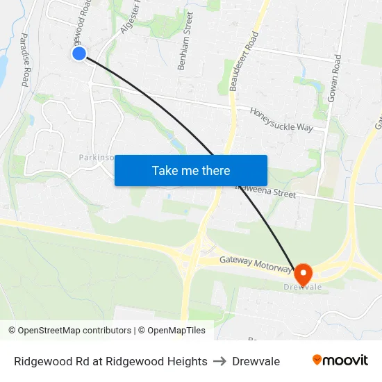 Ridgewood Rd at Ridgewood Heights to Drewvale map