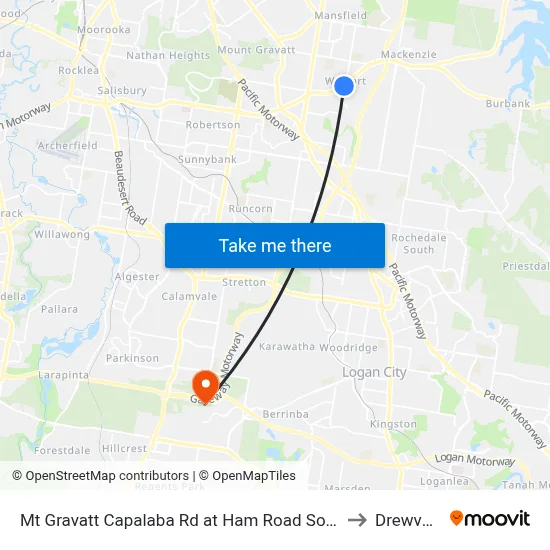 Mt Gravatt Capalaba Rd at Ham Road South to Drewvale map