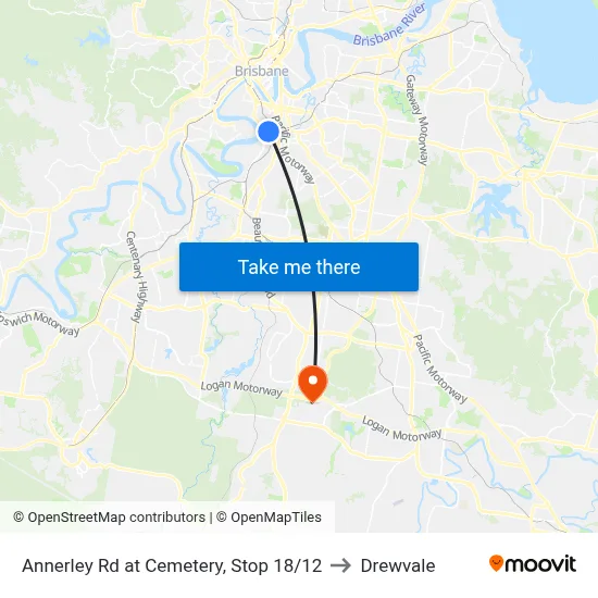 Annerley Rd at Cemetery, Stop 18/12 to Drewvale map