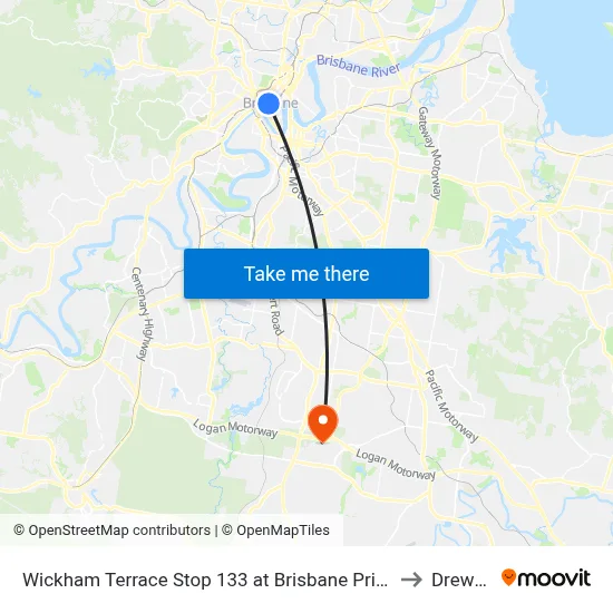 Wickham Terrace Stop 133 at Brisbane Private Hospital to Drewvale map