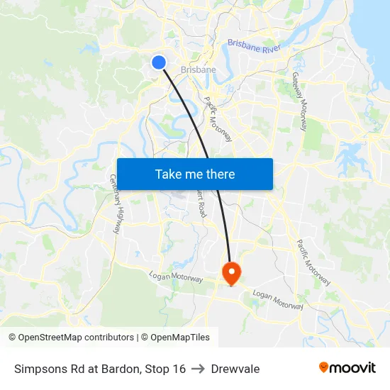 Simpsons Rd at Bardon, Stop 16 to Drewvale map