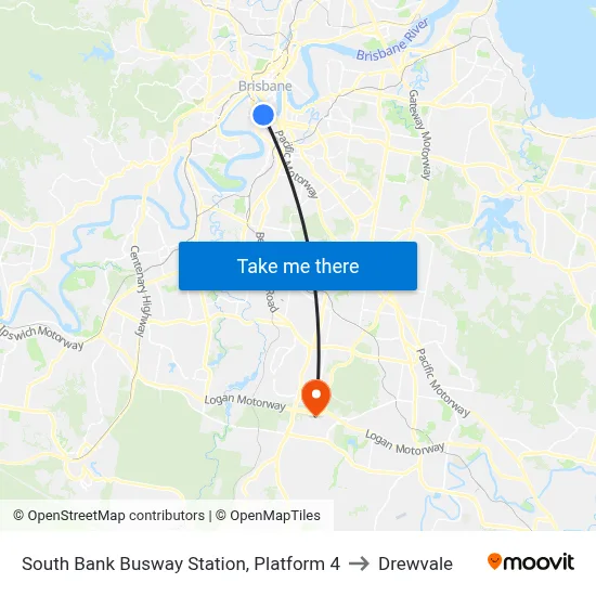 South Bank Busway Station, Platform 4 to Drewvale map