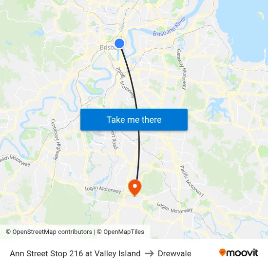 Ann Street Stop 216 at Valley Island to Drewvale map