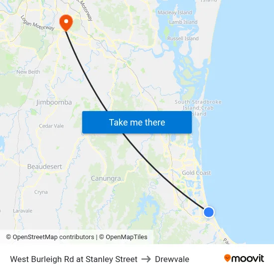 West Burleigh Rd at Stanley Street to Drewvale map