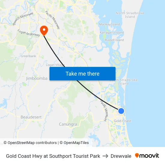 Gold Coast Hwy at Southport Tourist Park to Drewvale map