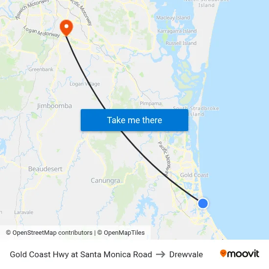 Gold Coast Hwy at Santa Monica Road to Drewvale map
