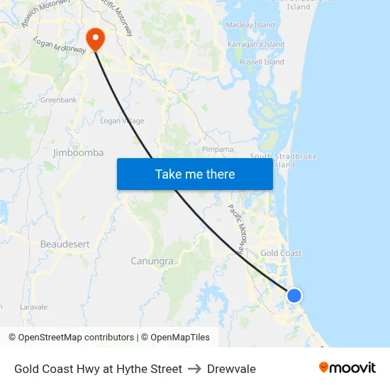 Gold Coast Hwy at Hythe Street to Drewvale map