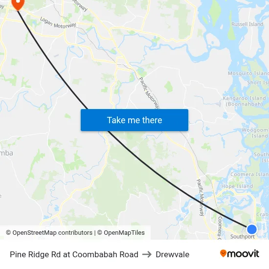 Pine Ridge Rd at Coombabah Road to Drewvale map