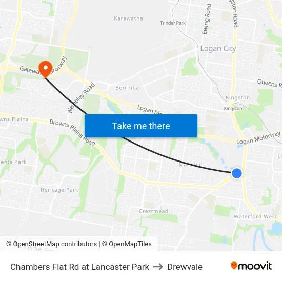 Chambers Flat Rd at Lancaster Park to Drewvale map