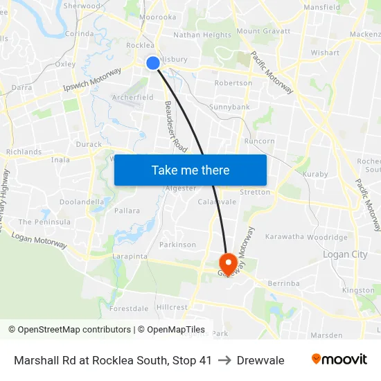 Marshall Rd at Rocklea South, Stop 41 to Drewvale map