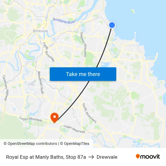 Royal Esp at Manly Baths, Stop 87a to Drewvale map