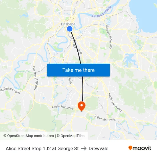 Alice Street Stop 102 at George St to Drewvale map