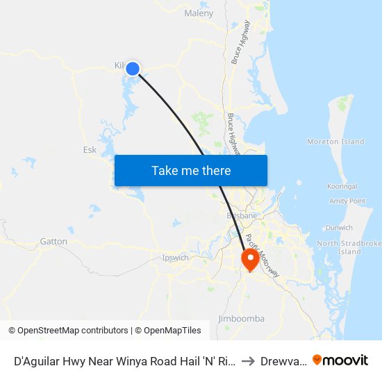D'Aguilar Hwy Near Winya Road Hail 'N' Ride to Drewvale map