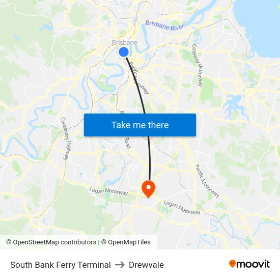 South Bank Ferry Terminal to Drewvale map
