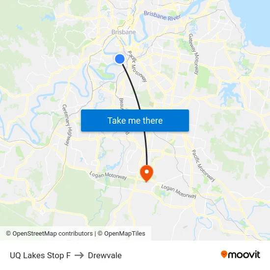 UQ Lakes Stop F to Drewvale map