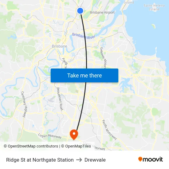 Ridge St at Northgate Station to Drewvale map